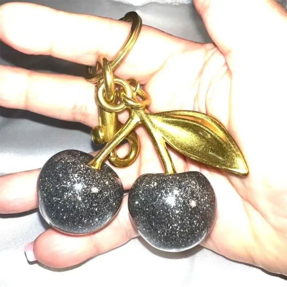 Silver Glitter Cherry Keychain Bag Charm Unisex Chic